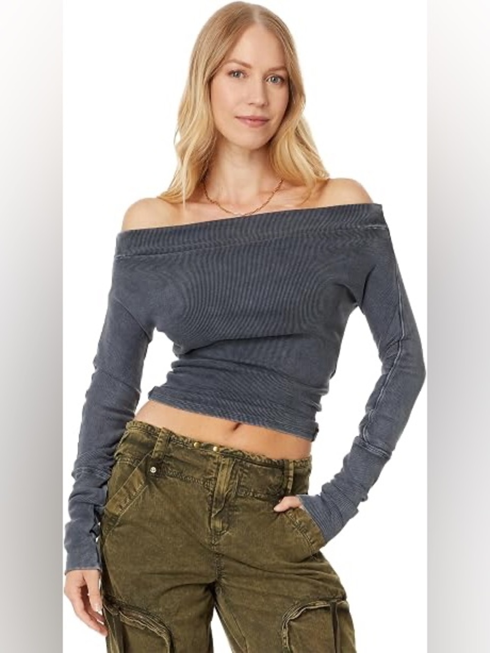 Free people Gigi long sleeve ribbed off the shoulder top